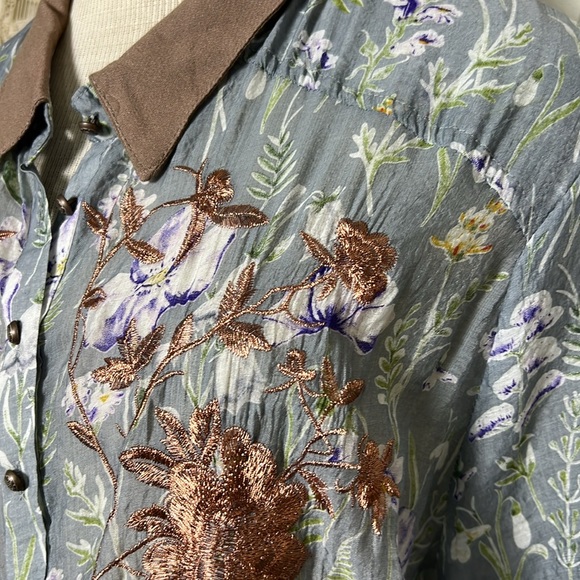 Aratta Silent Journey Embroidered Floral Timeless Shirt Size XL - Picture 5 of 16